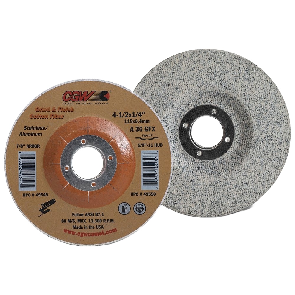 Picture of CGW "Camel" Abrasive 4-1/2X1/4 X7/8 T27 A36Gfx Wheel Cotton